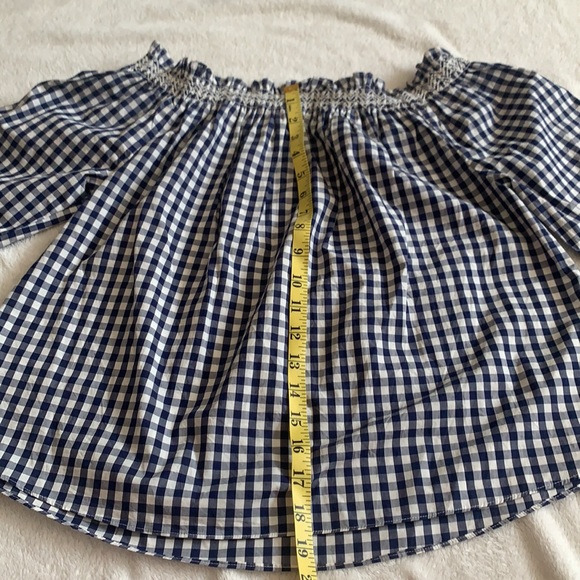 Madewell size XS gingham navy blue and white 3/4 sleeve blouse boho cute in EUC - Picture 7 of 8